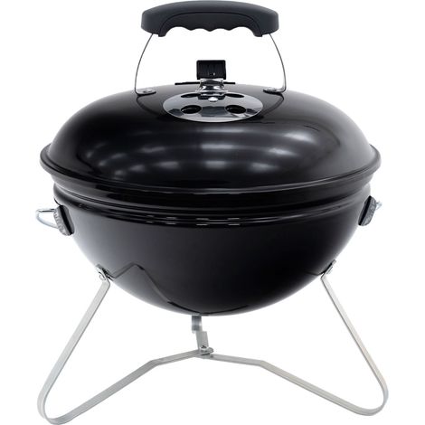 Barbecue a Carbone Portatile da Tavolo Kekai Tahoe 37x37x44 cm Coperchio con Sistema di Trasporto e Bloccaggio Smaltato Nero