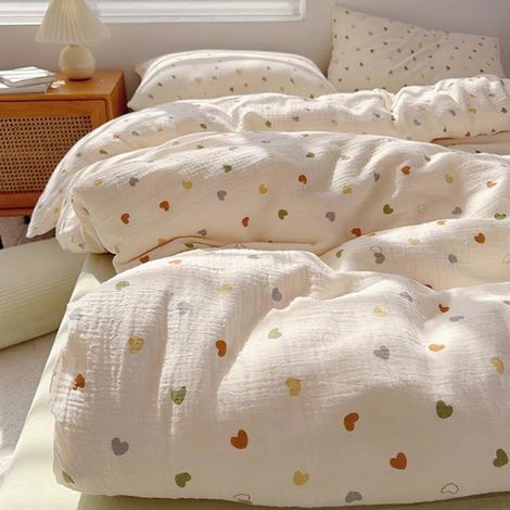 Parure de lit en mousseline de coton Motif cœurs (1/5)