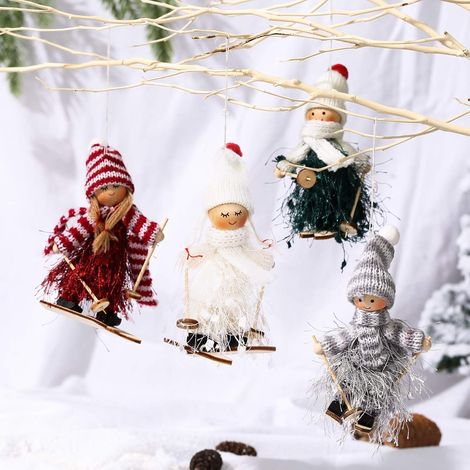 Décoration Suspendue Sapin de Noël - Poupée Ski Robe Franges - Décoration Intérieure Fête Anniversaire Vacances - Lot de 4
