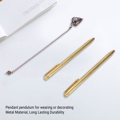 2 baguettes de sourcier rétractables, manche en cuivre, perche télescopique avec 1 pendentif pendule et 1 chaîne. (1/5)