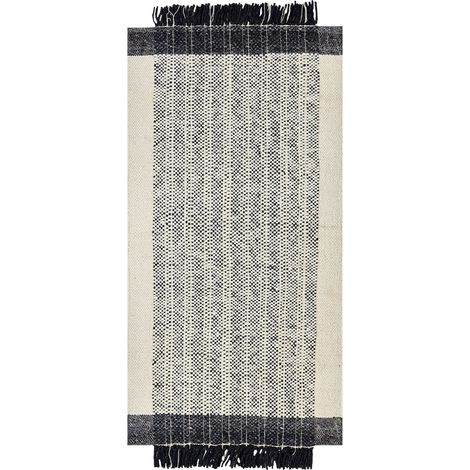 Tappeto moderno in lana con frange 80 x 150 cm bianco e nero Ketenli (1/5)