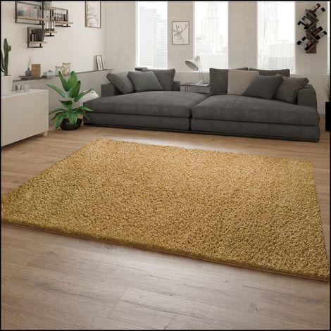 Paco Home Teppich Wohnzimmer Hochflor Einfarbiges Muster Modern Unifarben Senfgelb 140x200 cm