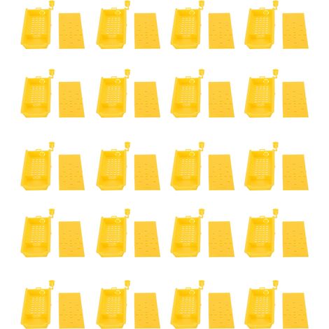 Lot de 20 cages à reines en plastique jaune, boîte de capture, outil de transport pour l'apiculture, matériel d'apiculture (1/5)