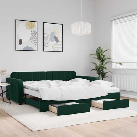 Tagesbett Ausziehbar mit Schubladen Dunkelgrün 100x200 cm Samt