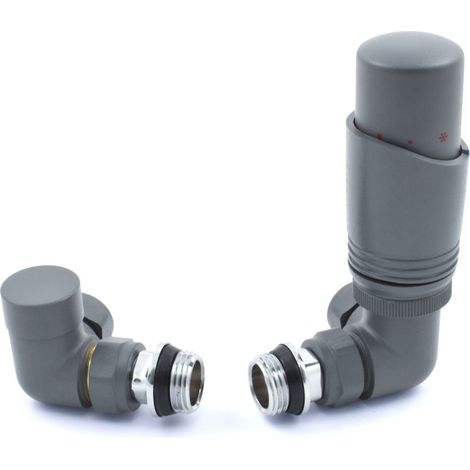 West Delta Corner TRV Thermostatic Radiator Valve and Lockshield - Gunboat Grey (1/5)