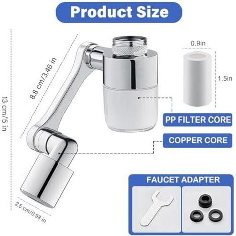 Robinet filtrant, robinet d'extension multifonctionnel rotatif à 1080°, filtre transparent, 2 modes de filtration pour cuisine, salle de bain, évier (1/4)