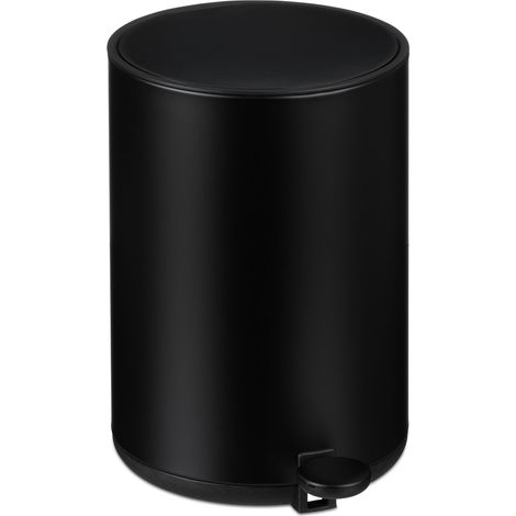 Relaxdays Pattumiera Bagno a Pedale 5 L, Cestino Secchio Interno Rimovibile e Coperchio Ammortizzato, Ferro Opaco, Nero