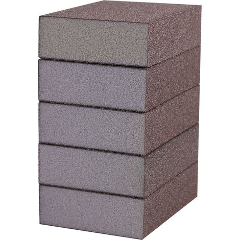 Toivize Set di 5 blocchetti abrasivi in spugna, grana 120-180, 7x10x2,5 cm, marrone, per legno, plastica e mobili. (1/5)