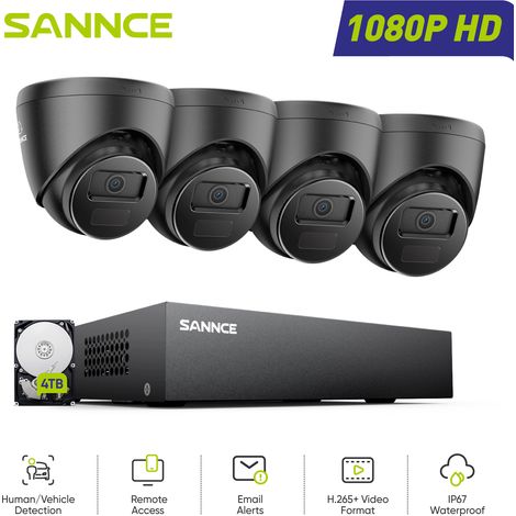 SANNCE Kit di Videosorveglianza Esterni 8CH 1080P 4 Telecamere Turret 2MP,Sistema di Telecamere di Sicurezza Cablato Visione Notturna Accesso Remoto,4TB HDD (1/5)