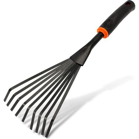 1 Petit Râteau, 9 Dents En Acier, Poignée Ergonomique Antidérapante, Largeur 14 Cm, Pour Jardin Et Parterre