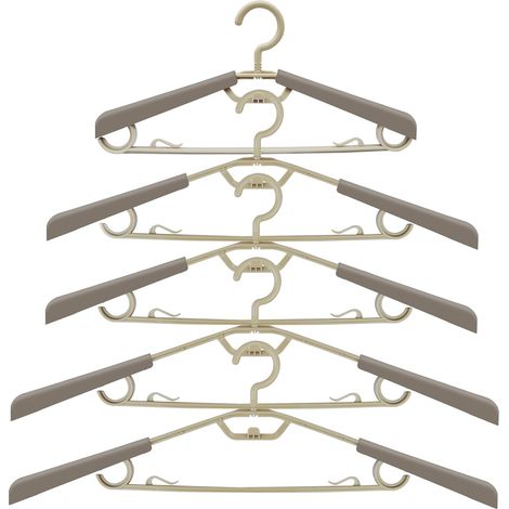 Set mit 5 großen verschiebbaren Kleiderbügeln aus hochwertigem Kunststoff, mit Aufhängungssystem, platzsparend im Kleiderschrank, Farbe Grau.