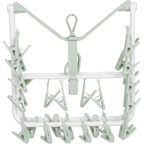 Séchoir à linge 32 pinces Symphony Orchestra anti-vent cadre carré PP robuste bleu vert 63x32cm (1/5)