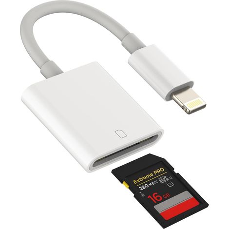 Adaptateur Lecteur de Carte SD pour iPhone Caméra Mémoire Connecteur Lightning MFI Certifié pour Apple pour 11 12 13 14 Pro Max X XS XR 8 Plus SE 2 pour iPad Air Mini Visionneuse de Photos Accessoire (1/5)