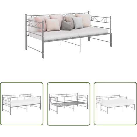 The Living Store Cadre de canapé-lit extensible sans matelas gris métal 90x200cm - Canapé Convertible - Lit Invité - Cadre Lit - Canapé Lit Pliable - Mobilier Compact (1/5)