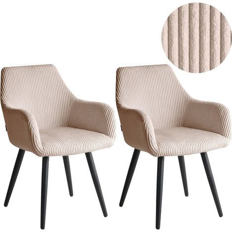 Set of 2 Corduroy Dining Accent Chairs Beige Velvet Upholstery with Armrests Metal Base Modern Design MORI (1/5)