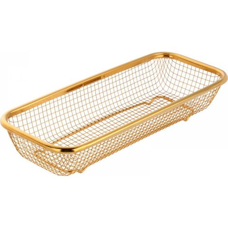 Organisateur de tiroir de cuisine doré, paniers de rangement empilables en maille, organisateur à couverts en acier inoxydable pour couteaux, fourchettes et cuillères, 31,75 cm x 12,75 cm x 6,35 cm, l