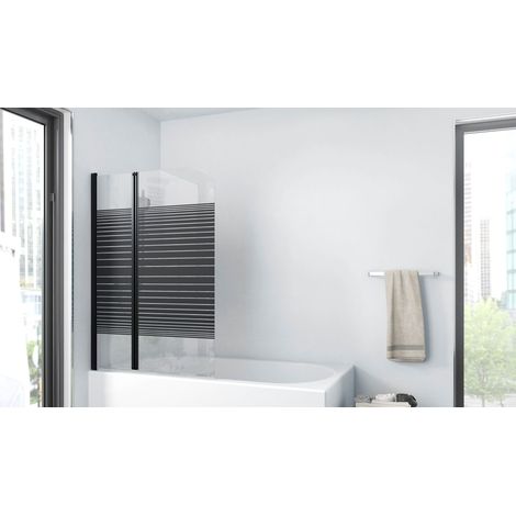 Marwell Badewannenfaltwand Black Lines 100 x 140 cm - matt schwarz - 2-teilig faltbar - Badewannenaufsatz - Duschtrennwand - Duschabtrennung für Badewannen (1/4)