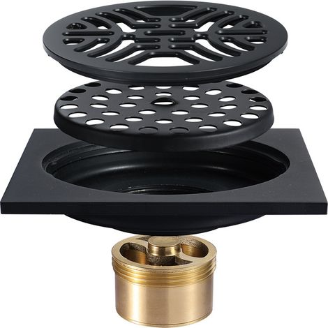 Siphon de sol - Siphon de sol de salle de bain - Siphon de sol extérieur - Siphon de sol extérieur pour balcon épaissi anti-blocage, anti-insectes et anti-odeurs 100 × 100 mm noir (1/4)
