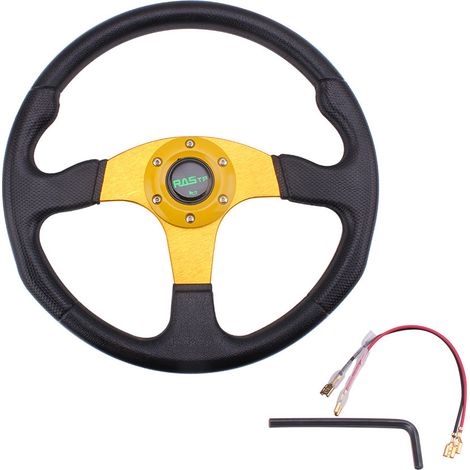 14-inch (350mm) PU steering wheel for car modification, racing, and gaming - [RASTP logo] Gold (1/4)
