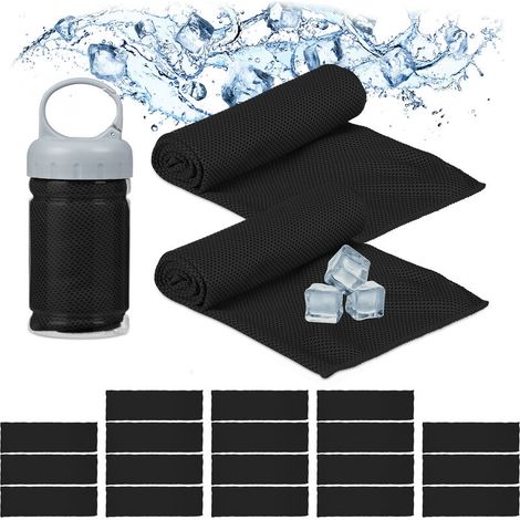 Relaxdays Serviette rafraichissante, jeu de 20, micro fibres, pour le cou, sport, 90x 30 cm, noir (1/5)