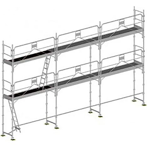 Gerüst 60m² : Stellrahmen + Gerüstböden + Bordbretter + Geländer - DUO60GC-SPP