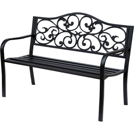 Panchina da giardino a 3 posti in acciaio con braccioli in ghisa, nera, 127x60x89 cm, per giardino, terrazzo, balcone, in loco (1/5)