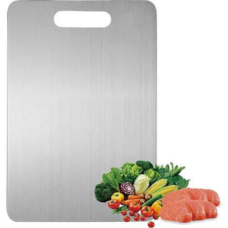 Tagliere a doppia faccia in acciaio inox 304, senza BPA, adatto per tagliare carne, pane, verdura e frutta, 34 x 23 cm. (1/5)
