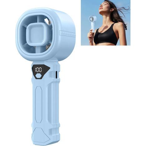 Desktop fan, portable handheld fan, mini fan with digital display, 3000mAh battery, 3 wind speed settings, suitable for outdoor travel and home use, blue. (1/4)