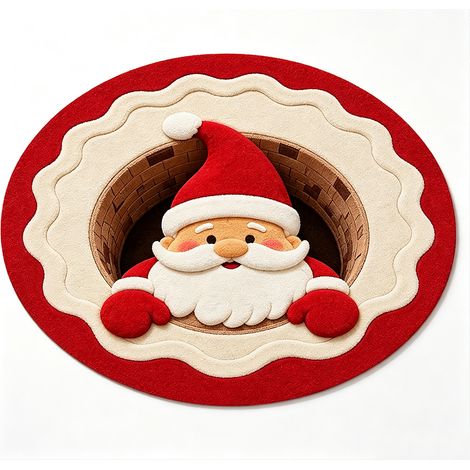 Tapis Rond de Noël Ø 120 cm, Père Noël dans un Trou de Neige, Effet 3D Trompe-l’Œil, Tapis Décoratif pour Entrée, Salon et Chambre (1/5)