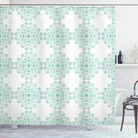 Fleur Rideau de Douche, Blanc Ensemble de Décor de Salle de Bain avec Crochets, 120 cm x 180 cm, Tissu et Écume de mer (1/4)