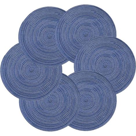 Un ensemble de 6 sets de table ronds, lavables et antidérapants, adaptés aux tables de cuisine et aux salles à manger (38 cm). (1/4)