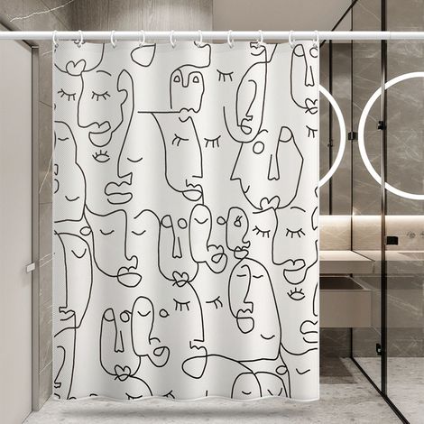 Lntyq Rideau de douche noir et blanc moderne et simple avec visage abstrait, rideau de salle de bain en tissu épais, doublure imperméable non lavable, 182,88 cm x 182,88 cm (1/5)