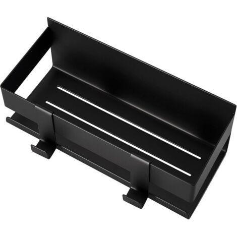 Étagère de salle de bain auto-adhésive en acier inoxydable, panier de douche sans perçage avec 2 crochets, noir mat 2297,5cm (noir)