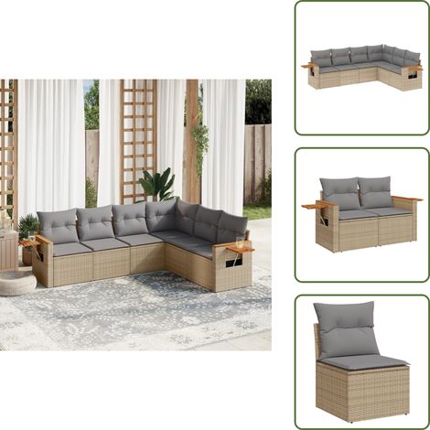The Living Store 6-tlg. Garten-Sofagarnitur mit Kissen Beige Poly Rattan - Gartensofas - Outdoor Möbel - Gartenmöbelset - Lounge Set - Rattan Gartenmöbel