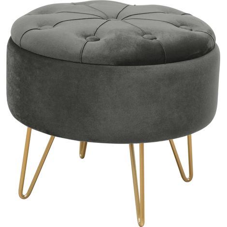 Pouf a scomparto rotonda in velluto trapuntato AKORD CARO colore Grigio (1/5)