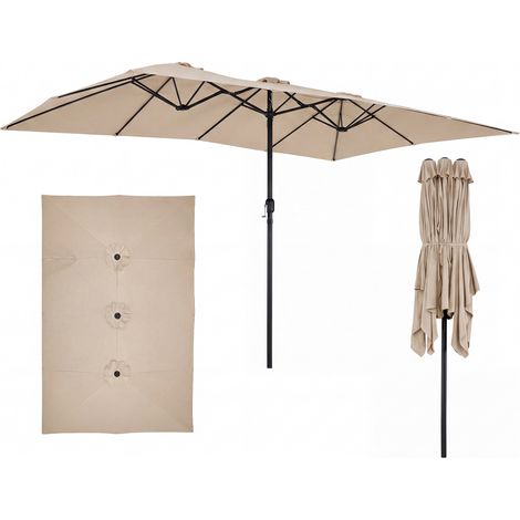 Parasol de Jardin Double, Parasol Double Rectangulaire Extérieur, 430 x 276 x 260 CM, Ouverture Fermeture Manivelle, 12 Baleines, Marron (1/5)