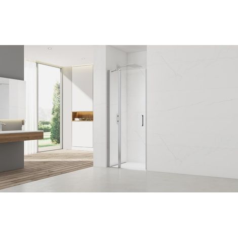 Swiss Aqua Technologies Porta doccia battente anticalcare Fusion 80x195cm con profilo cromato lucido (SATFUDP80NIKA-SET)
