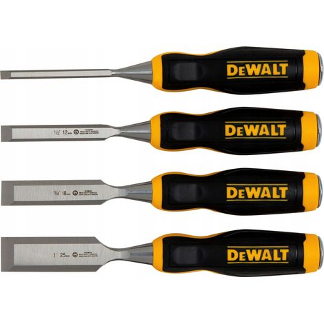 Dewalt – Juego de cinceles de acero al carbono – 4 piezas – Hoja lacada para corte preciso en madera dura – Ideal para trabajos profesionales (1/3)