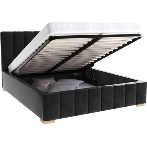 Lit coffre Austin 140 x 190 cm avec sommier à lattes relevable Noir (1/5)