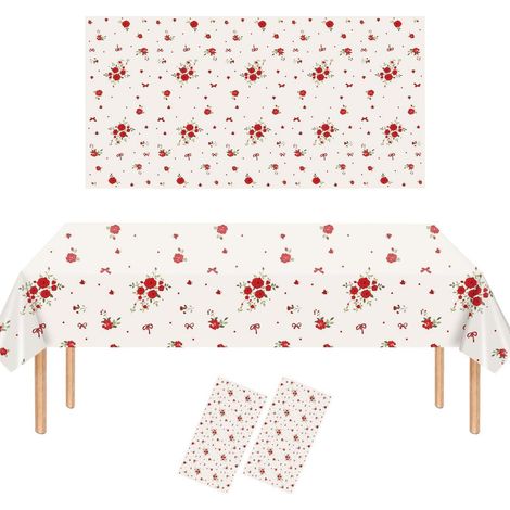 2er Set Tischdecke abwaschbar 137x274 cm weiß floral wasserdicht