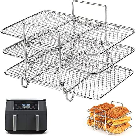Grille de cuisson triple couche en acier inoxydable pour friteuse à air Ninja Dual, accessoires AF300UK AF400UK, grille pour friteuse double tiroir Ninja/Salter/Tower/EMtronics.