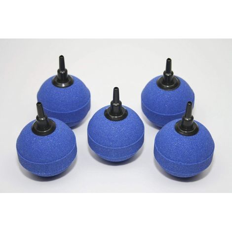 Set mit 5 kugelförmigen Ausströmersteinen, 5 cm – Hochtemperatur-gesinterte Sauerstoffröhrchen – Sprudelsteine für Aquarien und Teiche – Blauer Kunststoff (1/5)