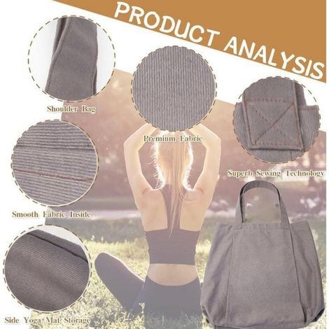Sac De Yoga Porte-Tapis À Bandoulière, Grand Compartiment Avec Poche, Toile, Pour Salle De Sport Voyage Pilates, Gris (1/4)