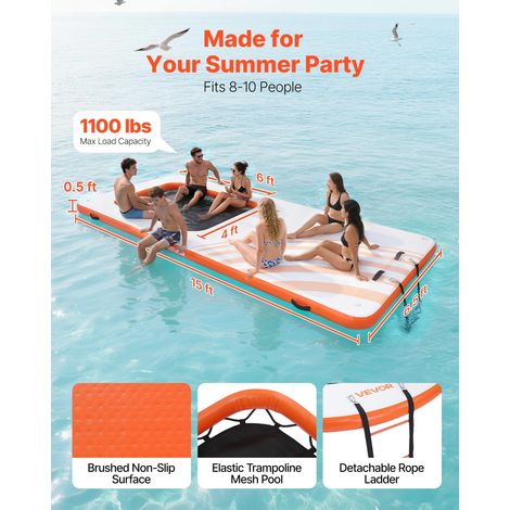 Quai Flottant Gonflable 4,57x1,98 m Plateforme de Quai Gonflable pour Piscine Plage Mer Lac Réunions de Famille Moments de Détente… (1/5)