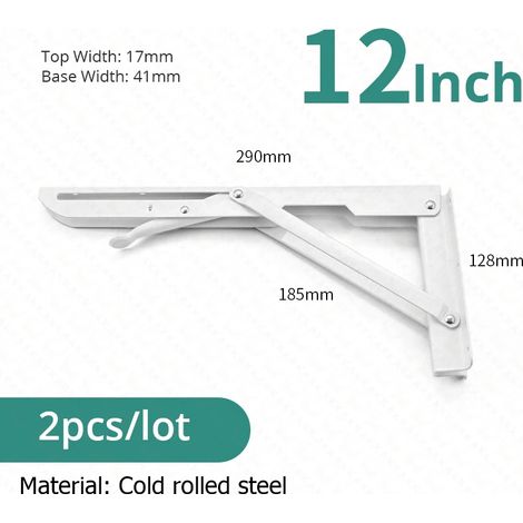 Supports d'étagère pliables (blancs, 30 cm) en 2 pièces, acier inoxydable, adaptés aux camping-cars, gain de place (1/5)