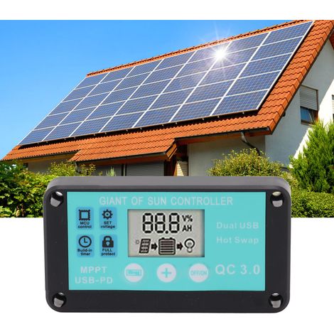 12/24V Solarladeregler mit zwei USB-Anschlüssen und schnellem USB-C MPPT-Ladegerät für Mobiltelefone (QC3.0) mit PD-Ausgang und 30A DC-Buchse. (1/5)