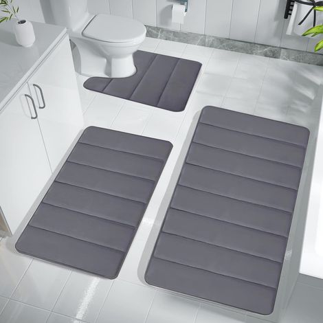 Tapis De Bain - Mousse À Mémoire De Forme - Absorbant Et Anti-Dérapant - Pour Salle De Bain - Lot De 3 (1/5)