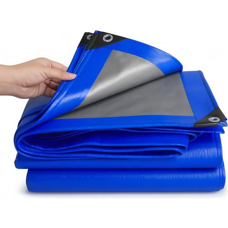 Telone copritutto occhiellato di colore grigio e blu - Grammatura 245gr/m2 - Telo protettivo impermeabile con angoli rinforzati e borchie in metallo - Misura 2x3 Metri (1/5)