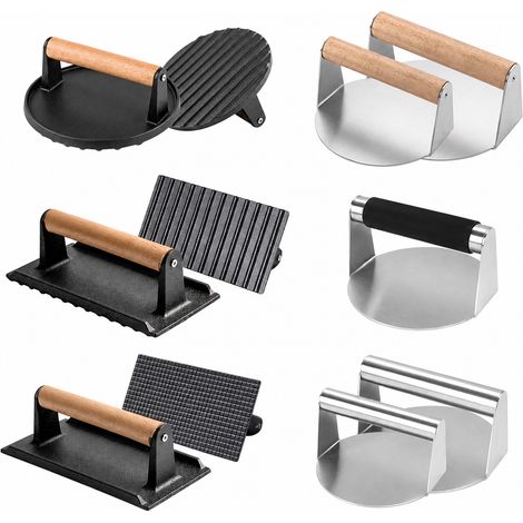 Presse-hamburger en fonte pour barbecue, surface striée (1/5)