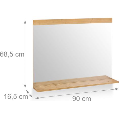 Specchio da parete moderno con superficie di appoggio 80 x 60 cm funzione pratica stile naturale in bambù beige 130013119